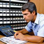 **

> An electrical engineer meticulously studying ABNT technical standards and power systems innovations, surrounded by organized notes, books, and a scientific calculator. Focus on a determined and focused expression.

**