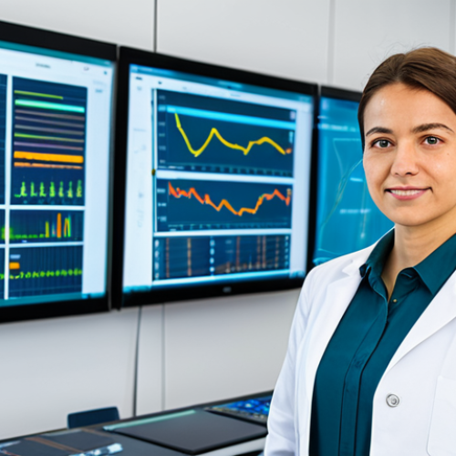 A professional electrical engineer, standing confidently in a modern, brightly lit renewable energy research lab. They are wearing a modest business-casual outfit, including a clean lab coat over a professional shirt and trousers. In the background, large digital screens display smart grid analytics and a scale model of a wind turbine or solar panel array is visible. The scene is clean and high-tech, emphasizing innovation and sustainable solutions. Their expression is focused and intelligent, conveying expertise and problem-solving skills. Perfect anatomy, correct proportions, natural pose, well-formed hands, proper finger count, natural body proportions. Fully clothed, appropriate attire, modest clothing, professional dress, safe for work, appropriate content, professional photography, high quality.