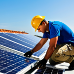 **

"A professional electrician, fully clothed in appropriate work attire, carefully inspecting solar panels on a rooftop installation, bright sunny day, residential neighborhood in Brazil, safe for work, appropriate content, professional, perfect anatomy, correct proportions, well-formed hands, natural pose, high quality."

**