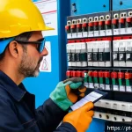 Home 20 전기공사 현장 안전 수칙 정리 - A professional electrician wearing certified insulated gloves, dielectric boots, safety helmet, and ...