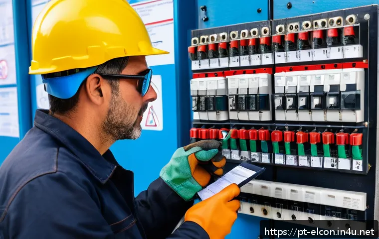 전기공사 현장 안전 수칙 정리 - A professional electrician wearing certified insulated gloves, dielectric boots, safety helmet, and ...