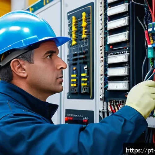 Home 31 전기공사 실무 경험이 중요한 이유 - A skilled electrician wearing proper safety gear including gloves, helmet, and insulated boots, care...