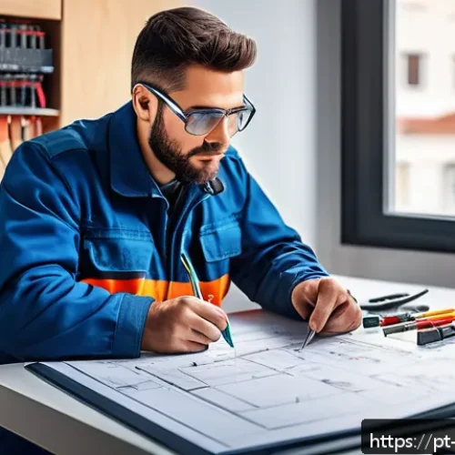 Home 30 전기공사 주요 시험 문제 복원 - A detailed and realistic illustration of a professional electrician studying electrical installation...