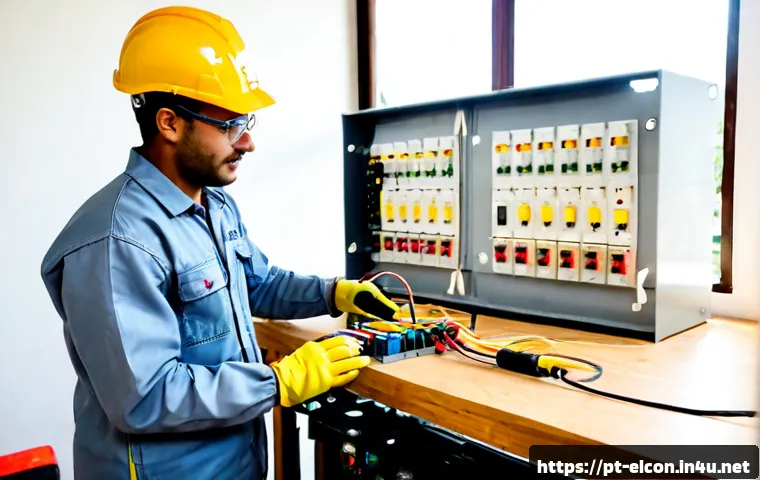 전기공사 관련 자격증 종류와 활용도 - Photorealistic Brazilian electrical training workshop, a confident adult trainee wearing a clean har...