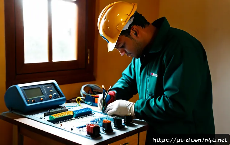 전기공사 분야에서의 자기 계발 방법 - Photorealistic Brazilian electrical technician completing professional development at a clean home w...